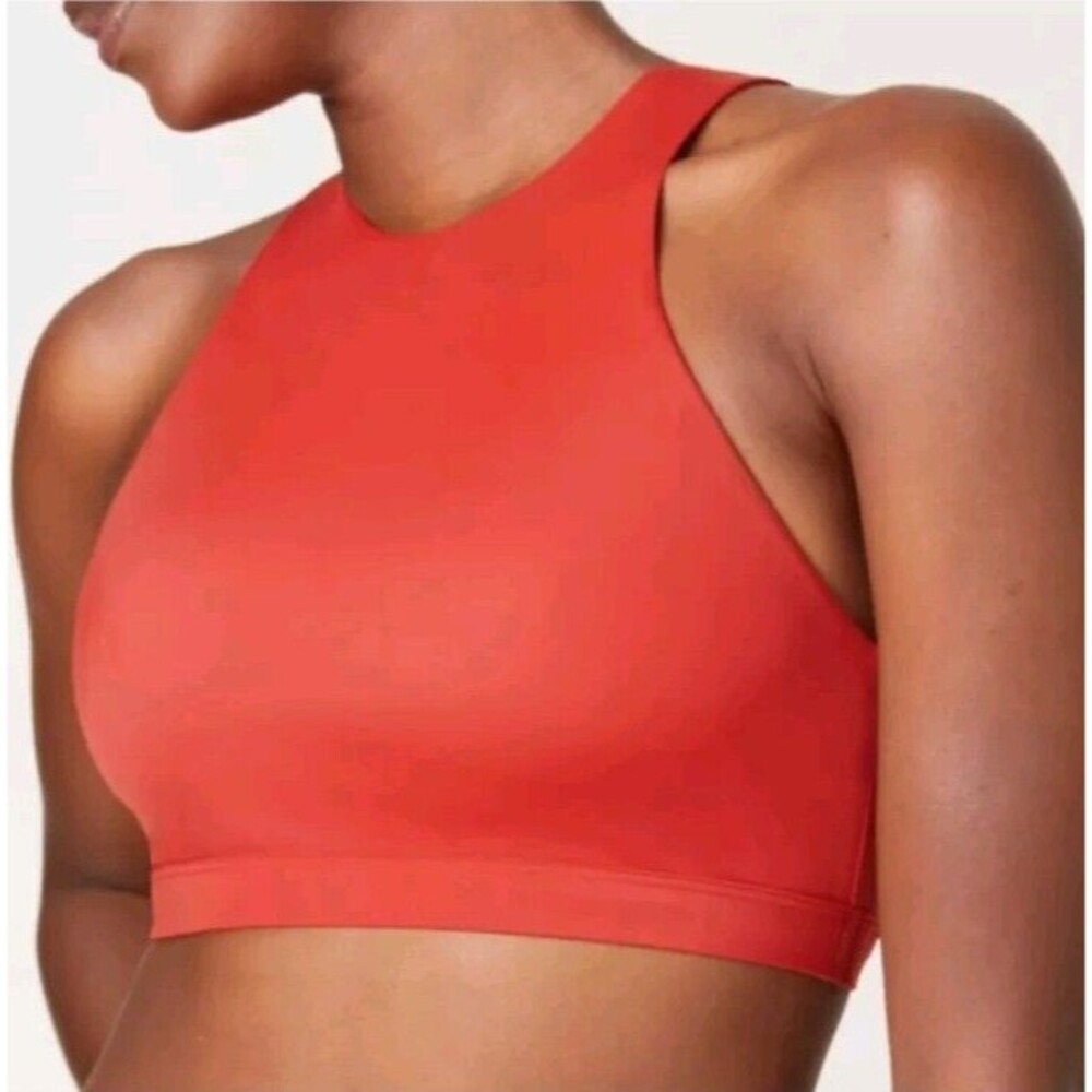 Women’s High Neck Red Swim Crop Top
